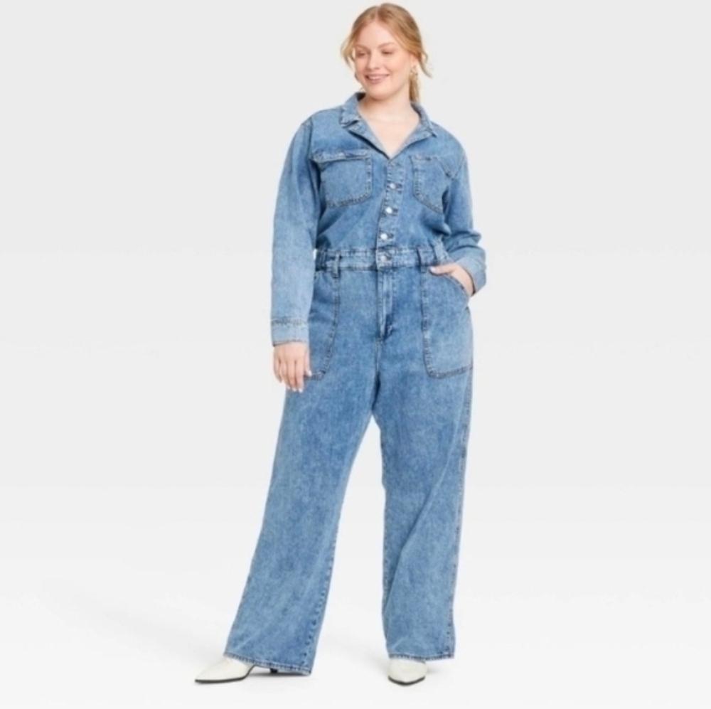 Universal Thread Women's Long Sleeve Utility Baggy Denim Jumpsuit - Picture 2 of 8